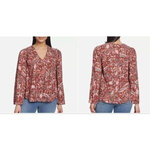 NWT Jessica Simpson Women's Floral V-Neck Long Sleeve Blouse With Gathered Detai